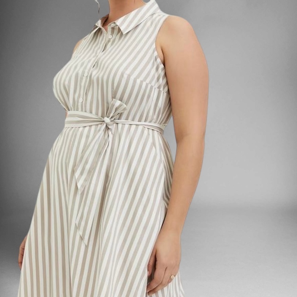 NWT Torrid ‘Taupe & White Stripe Poplin Shirt Dress’ Plus Size 4X = Size 26
